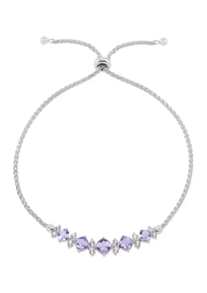 Lab Created Amethyst and Created White Sapphire Pendant with 18" Cable Chain and Earrings and Bracelet and Ring Set in Sterling Silver