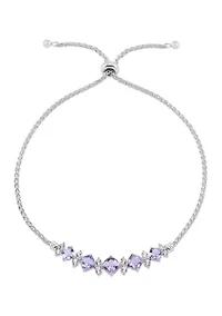 Lab Created Amethyst and Created White Sapphire Pendant with 18" Cable Chain and Earrings and Bracelet and Ring Set in Sterling Silver