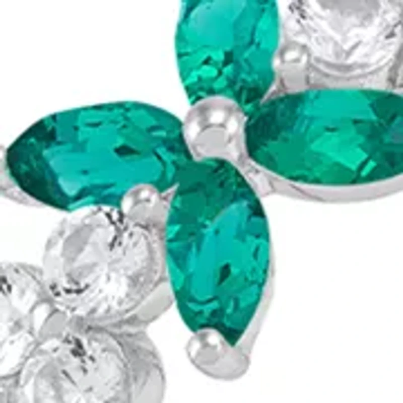 Lab Grown Emerald and White Sapphire Pendant Necklace, Earrings, Bracelet and Ring Set in Sterling Silver
