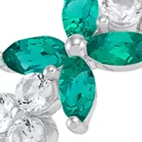 Lab Grown Emerald and White Sapphire Pendant Necklace, Earrings, Bracelet and Ring Set in Sterling Silver