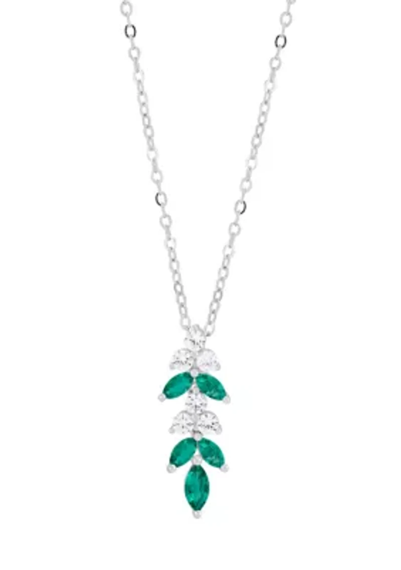 Lab Grown Emerald and White Sapphire Pendant Necklace, Earrings, Bracelet and Ring Set in Sterling Silver