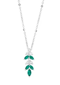 Lab Grown Emerald and White Sapphire Pendant Necklace, Earrings, Bracelet and Ring Set in Sterling Silver