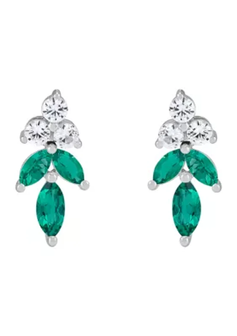 Lab Grown Emerald and White Sapphire Pendant Necklace, Earrings, Bracelet and Ring Set in Sterling Silver