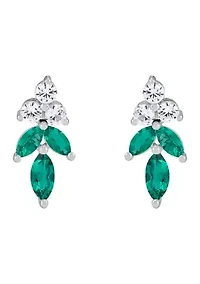 Lab Grown Emerald and White Sapphire Pendant Necklace, Earrings, Bracelet and Ring Set in Sterling Silver