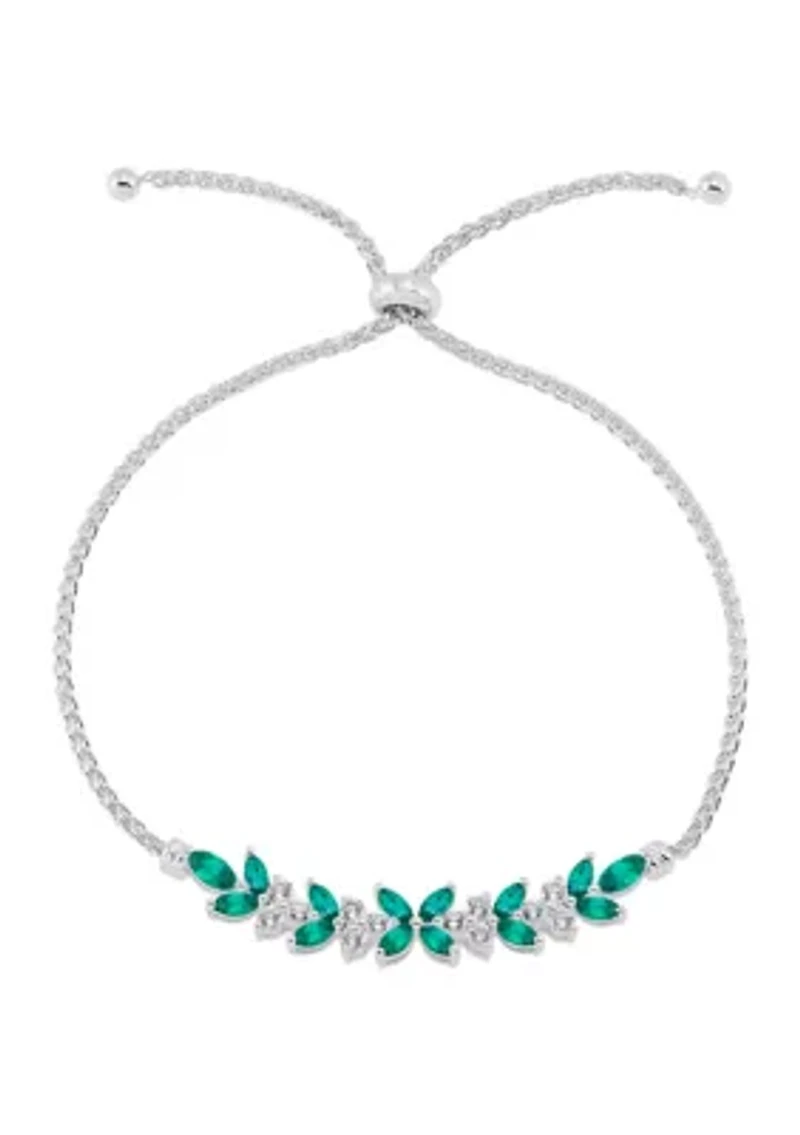Lab Grown Emerald and White Sapphire Pendant Necklace, Earrings, Bracelet and Ring Set in Sterling Silver