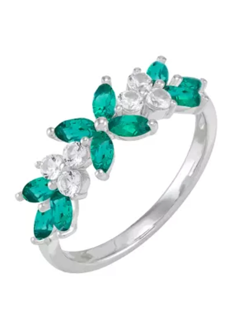 Lab Grown Emerald and White Sapphire Pendant Necklace, Earrings, Bracelet and Ring Set in Sterling Silver