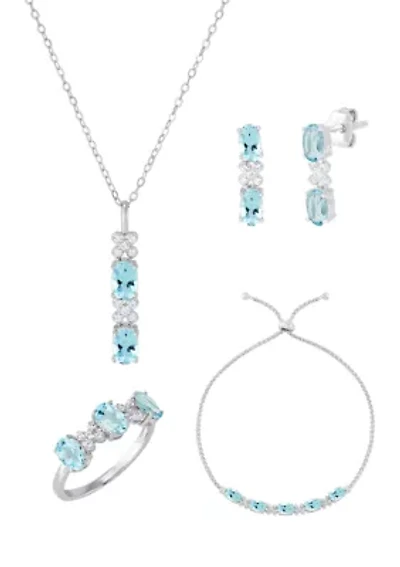 Lab Grown Sky Blue Topaz and Lab Grown Sapphire Set in Sterling Silver