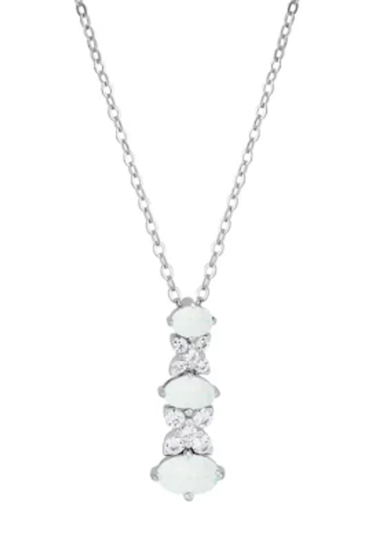 Lab Grown Opal and White Sapphire Pendant Necklace, Earrings, Bracelet and Ring Set in Sterling Silver