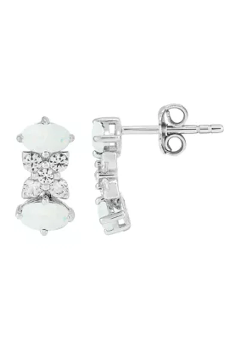 Lab Grown Opal and White Sapphire Pendant Necklace, Earrings, Bracelet and Ring Set in Sterling Silver