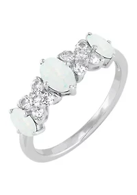 Lab Grown Opal and White Sapphire Pendant Necklace, Earrings, Bracelet and Ring Set in Sterling Silver