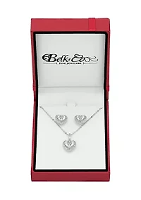 Lab-Grown White Sapphire Heart Earrings and Necklace in Sterling Silver