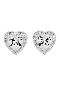 Lab-Grown White Sapphire Heart Earrings and Necklace in Sterling Silver