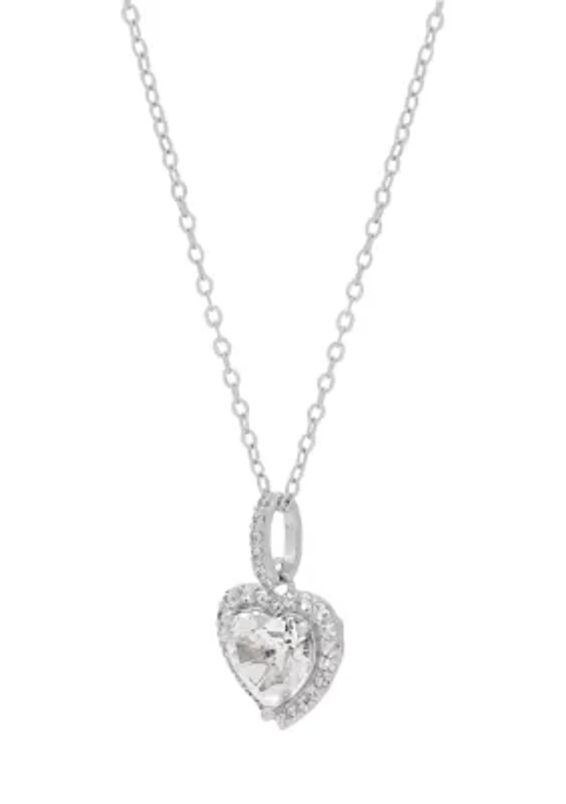 Lab-Grown White Sapphire Heart Earrings and Necklace in Sterling Silver