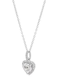 Lab-Grown White Sapphire Heart Earrings and Necklace in Sterling Silver