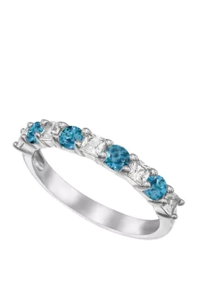 9/10 ct. t.w. Sky Blue Topaz and Lab Created White Sapphire Ring in Sterling Silver 