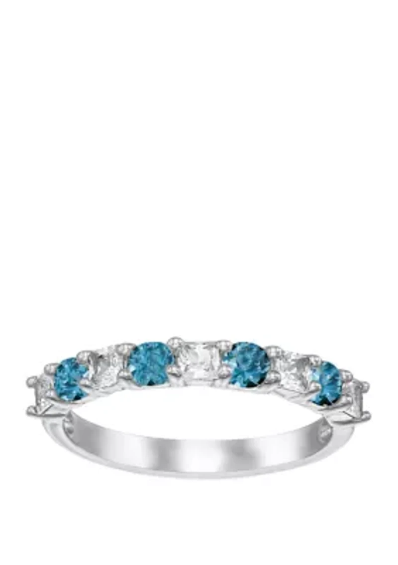 9/10 ct. t.w. Sky Blue Topaz and Lab Created White Sapphire Ring in Sterling Silver 