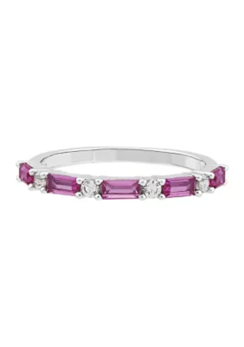 Lab Grown Pink Sapphire and White Sapphire Band Ring in Sterling Silver