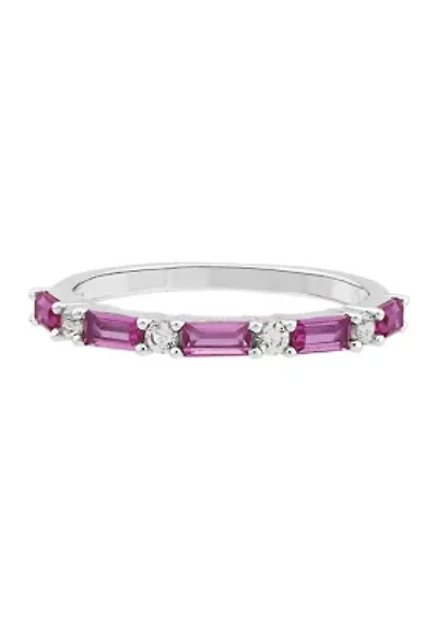 Lab Grown Pink Sapphire and White Sapphire Band Ring in Sterling Silver