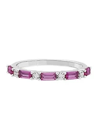 Lab Grown Pink Sapphire and White Sapphire Band Ring in Sterling Silver
