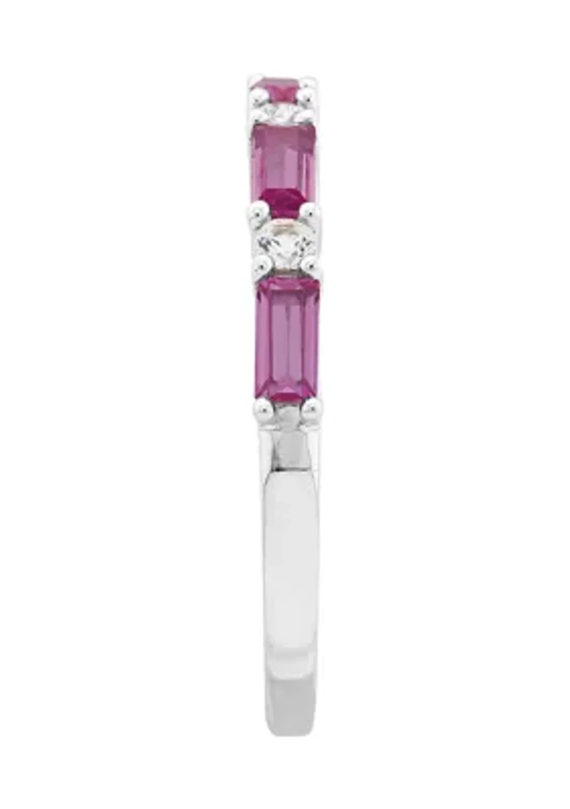 Lab Grown Pink Sapphire and White Sapphire Band Ring in Sterling Silver