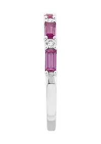 Lab Grown Pink Sapphire and White Sapphire Band Ring in Sterling Silver