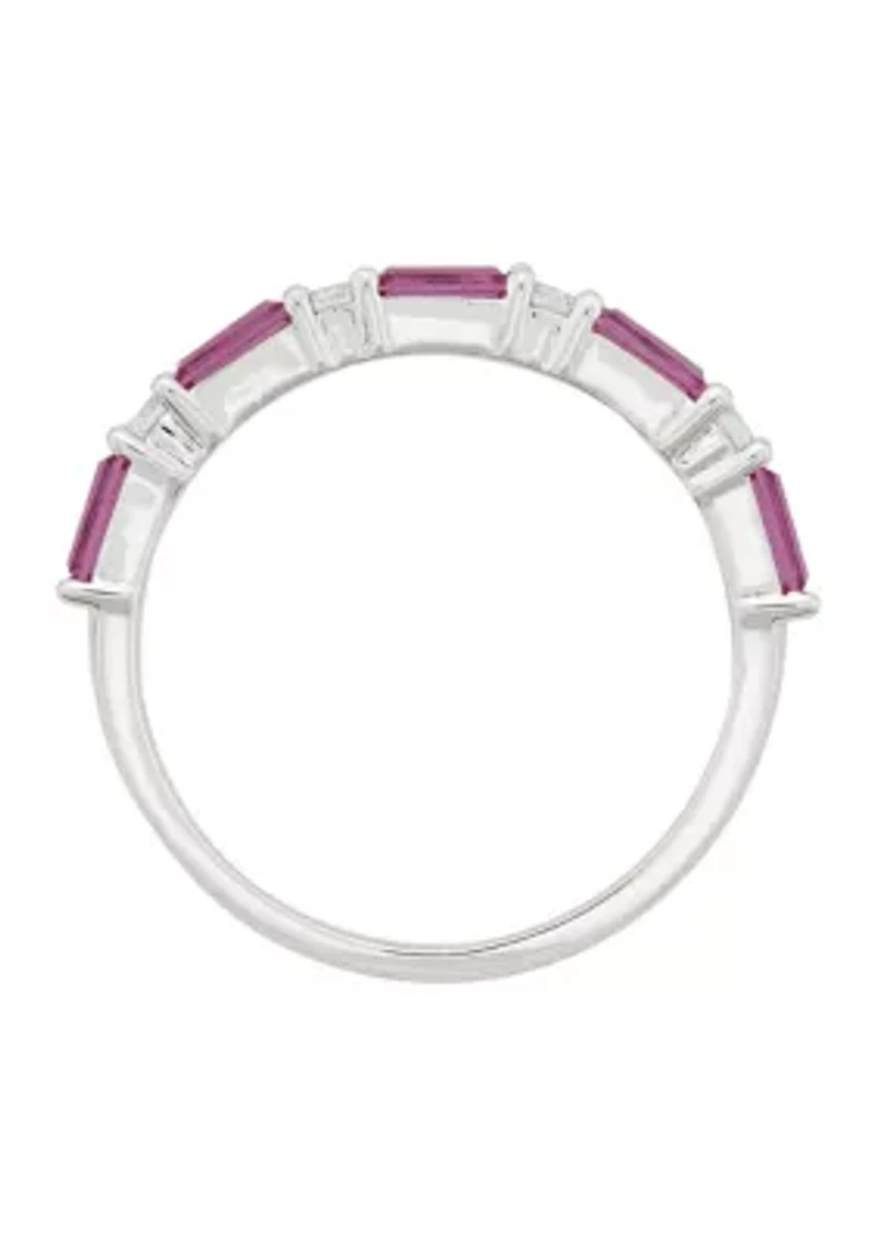 Lab Grown Pink Sapphire and White Sapphire Band Ring in Sterling Silver
