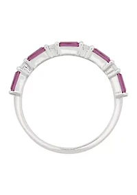 Lab Grown Pink Sapphire and White Sapphire Band Ring in Sterling Silver