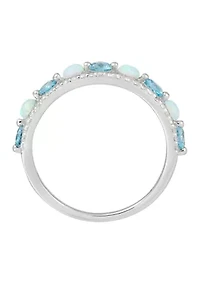Swiss Blue Topaz and Opal and White Sapphire Ring in Sterling Silver