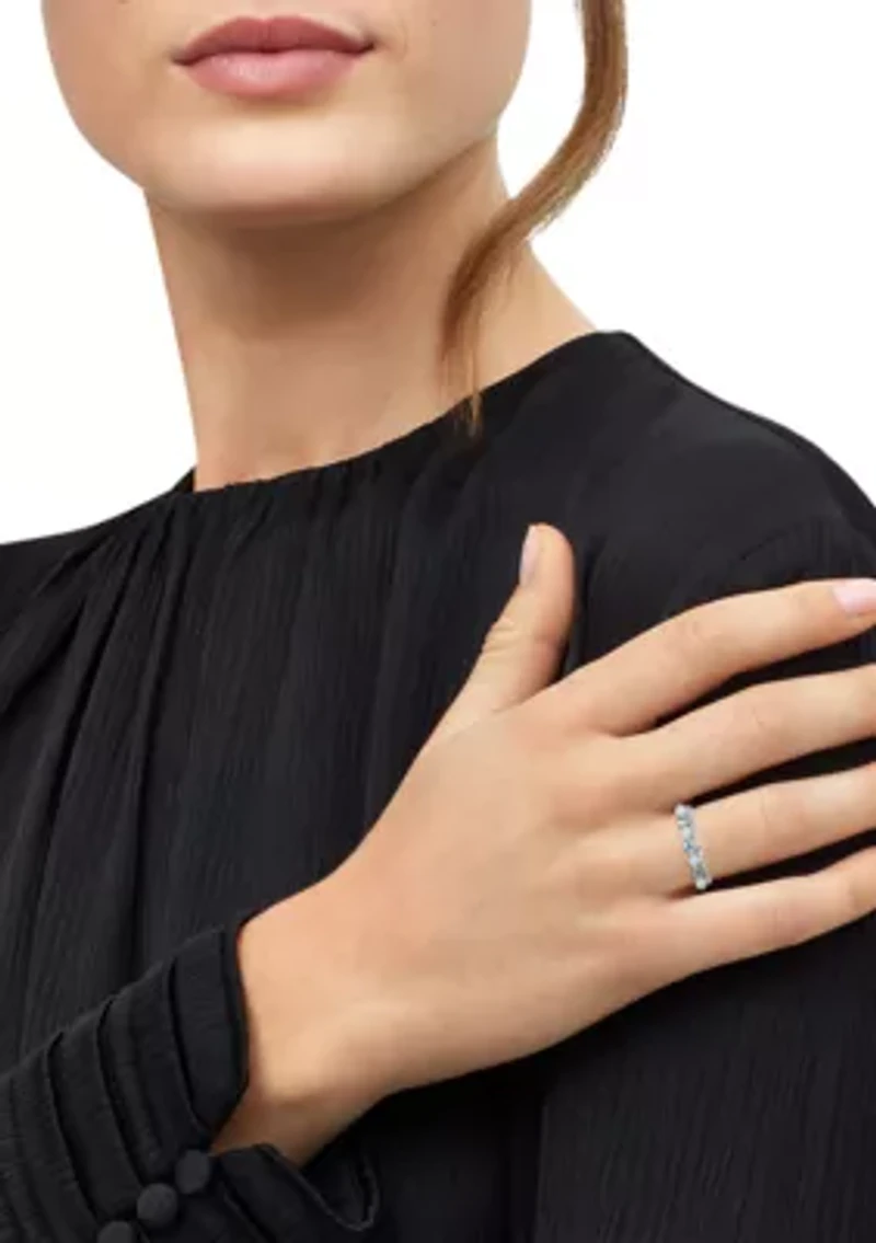 Swiss Blue Topaz and Opal and White Sapphire Ring in Sterling Silver