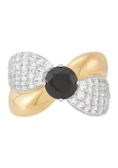 Onyx and Lab Grown White Sapphire Ring in Two Tone Metal