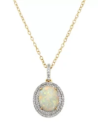 7/8 ct. t.w. Created Opal and 1/4 ct. t.w. Diamond Pendant Necklace in 10K Yellow Gold