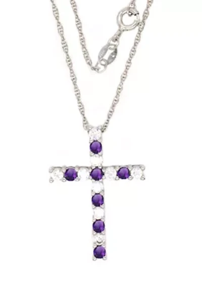 Amethyst Cross Pendant Necklace in Sterling Silver