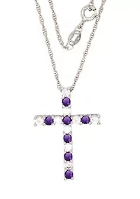 Amethyst Cross Pendant Necklace in Sterling Silver