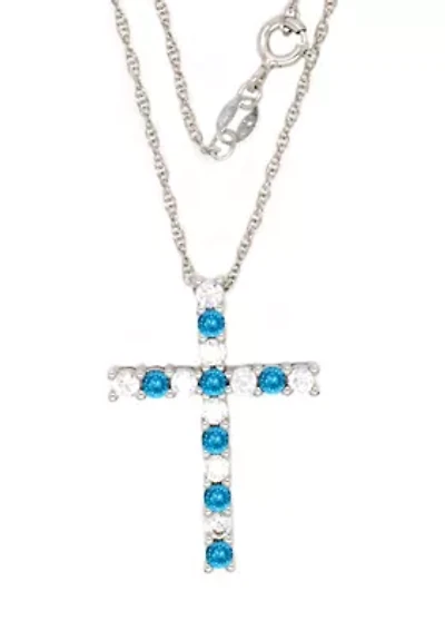Blue Topaz Cross Pendant Necklace in Sterling Silver 