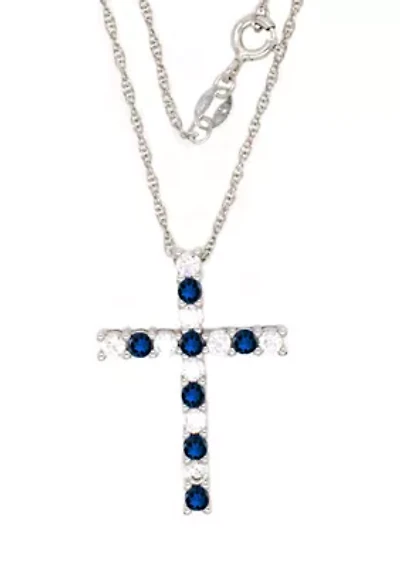 Sapphire Cross Pendant Necklace in Sterling Silver 