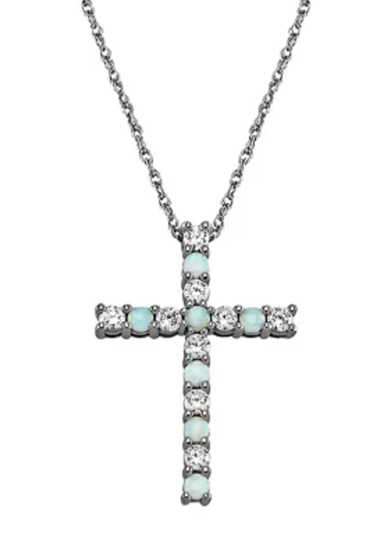 Created Opal Cross Pendant Necklace in Sterling Silver