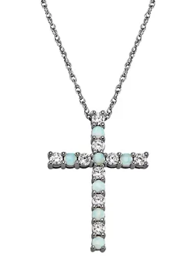 Created Opal Cross Pendant Necklace in Sterling Silver