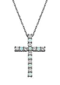 Created Opal Cross Pendant Necklace in Sterling Silver