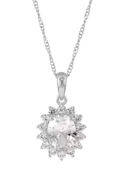 Lab Grown White Sapphire Pendant with 18" Singapore Chain in Sterling Silver