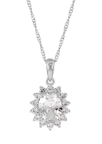 Lab Grown White Sapphire Pendant with 18" Singapore Chain in Sterling Silver