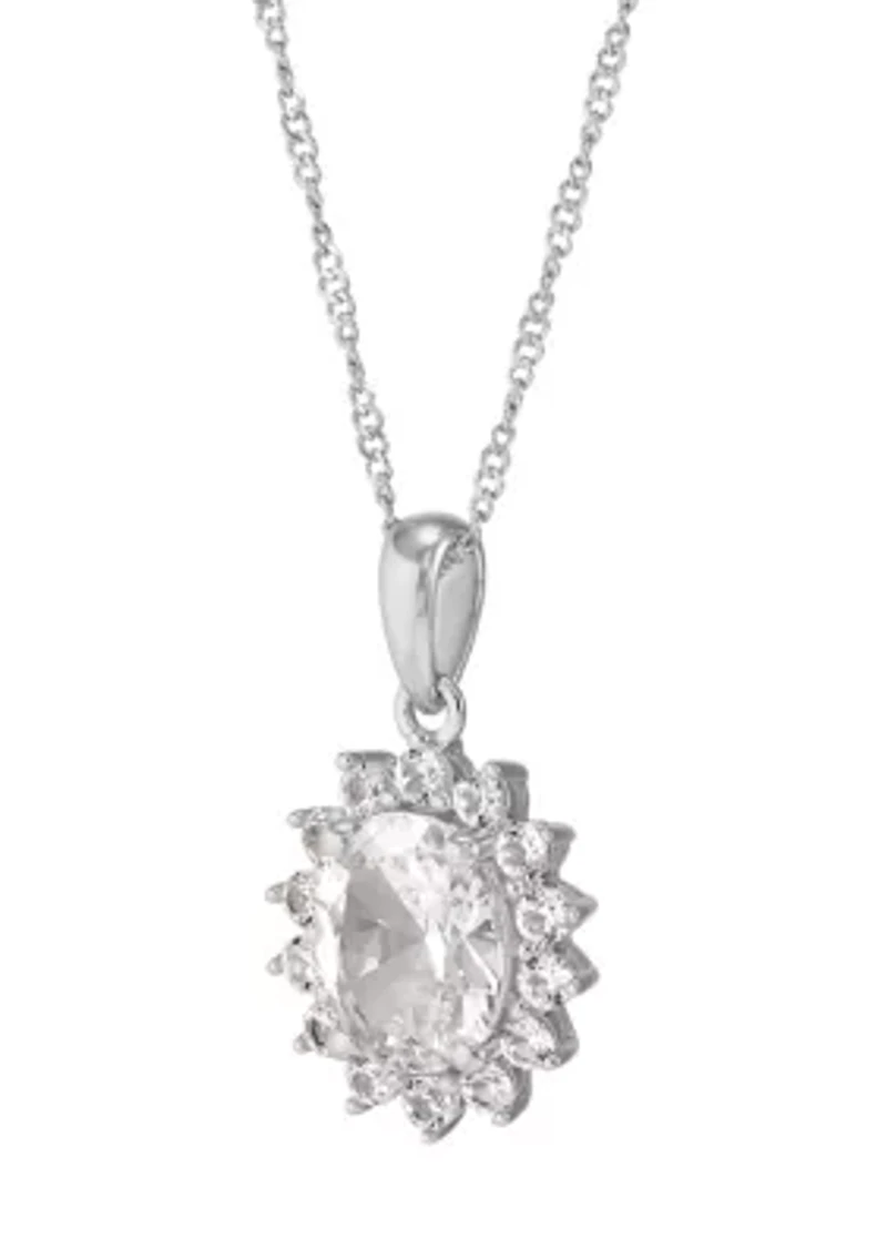 Lab Grown White Sapphire Pendant with 18" Singapore Chain in Sterling Silver