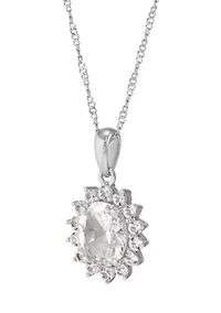 Lab Grown White Sapphire Pendant with 18" Singapore Chain in Sterling Silver