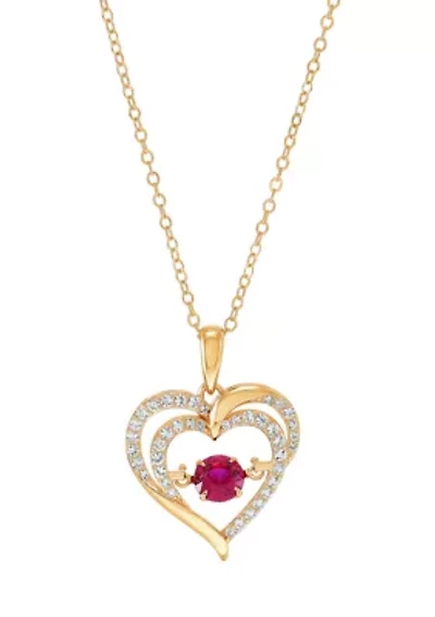 Lab Grown Ruby and White Sapphire Pendant Cable Chain Necklace in Gold Over Sterling Silver