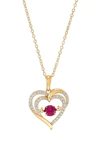 Lab Grown Ruby and White Sapphire Pendant Cable Chain Necklace in Gold Over Sterling Silver