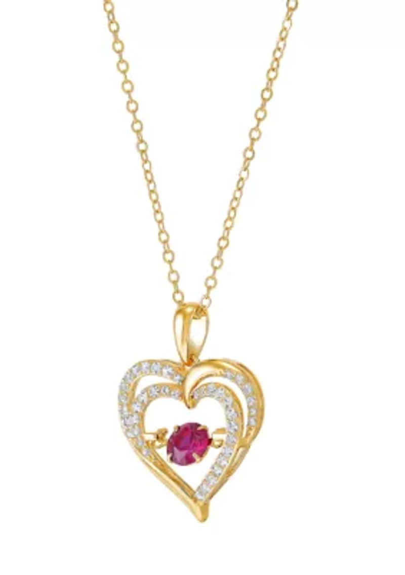 Lab Grown Ruby and White Sapphire Pendant Cable Chain Necklace in Gold Over Sterling Silver