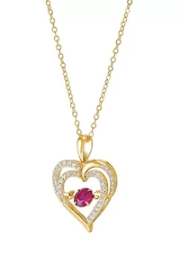 Lab Grown Ruby and White Sapphire Pendant Cable Chain Necklace in Gold Over Sterling Silver