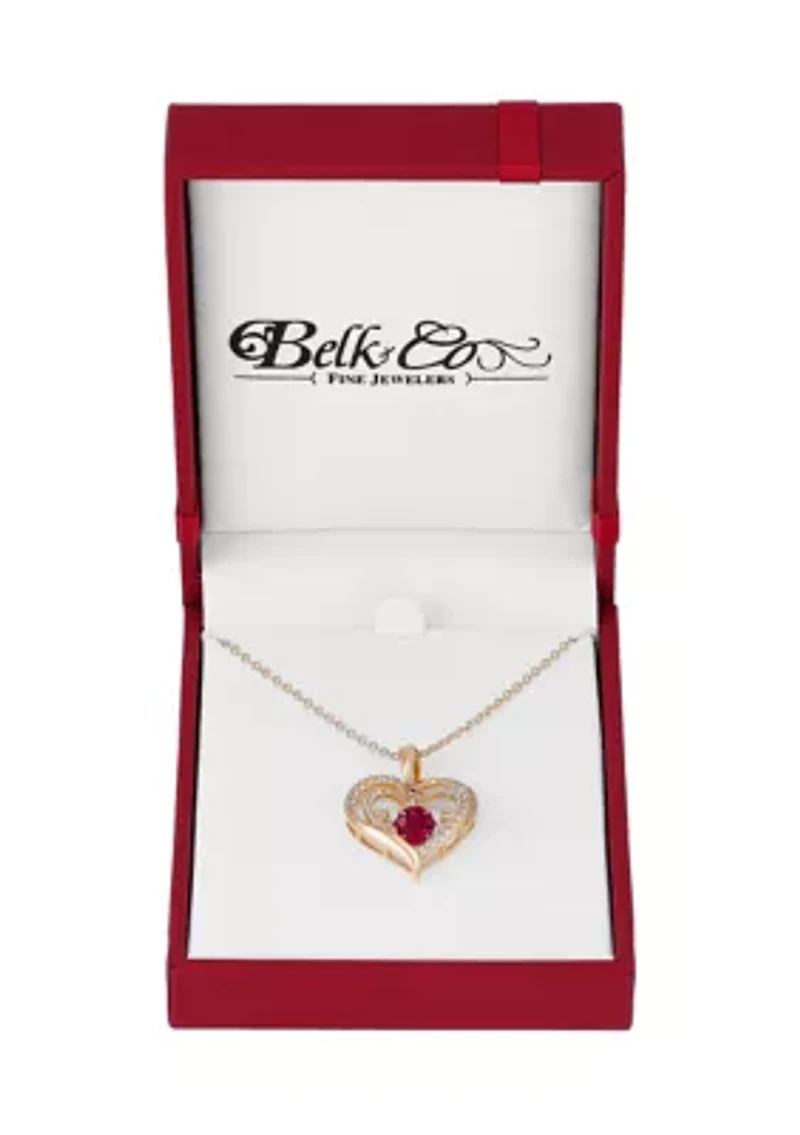 Lab Grown Ruby and White Sapphire Pendant Cable Chain Necklace in Gold Over Sterling Silver