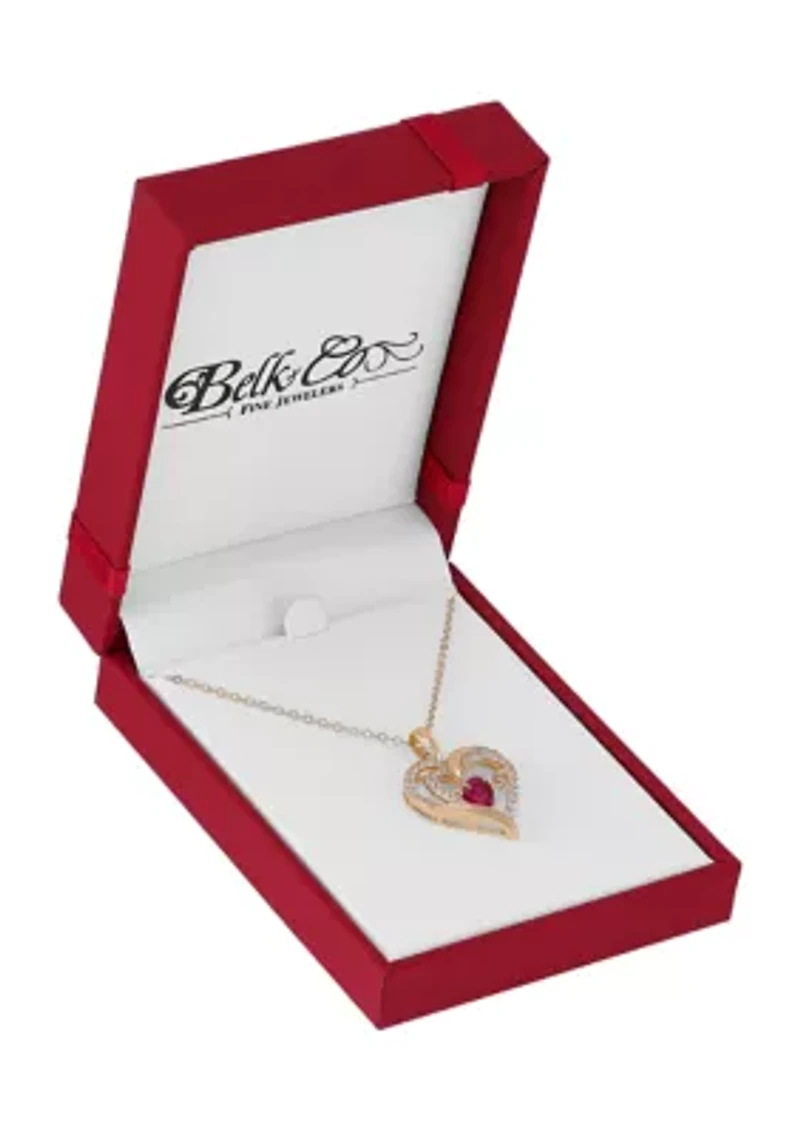 Lab Grown Ruby and White Sapphire Pendant Cable Chain Necklace in Gold Over Sterling Silver