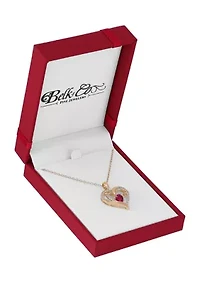 Lab Grown Ruby and White Sapphire Pendant Cable Chain Necklace in Gold Over Sterling Silver