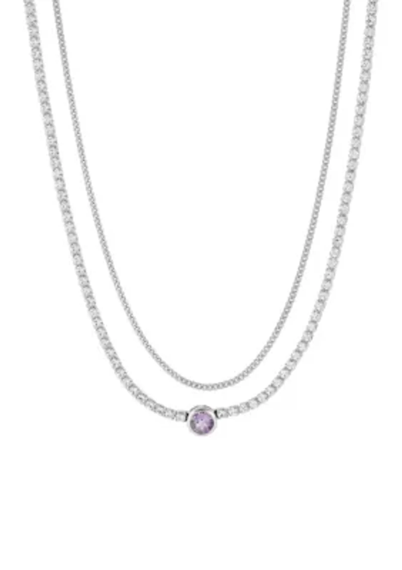 Lab Created Amethyst and White Sapphire Layer Necklace in Sterling Silver